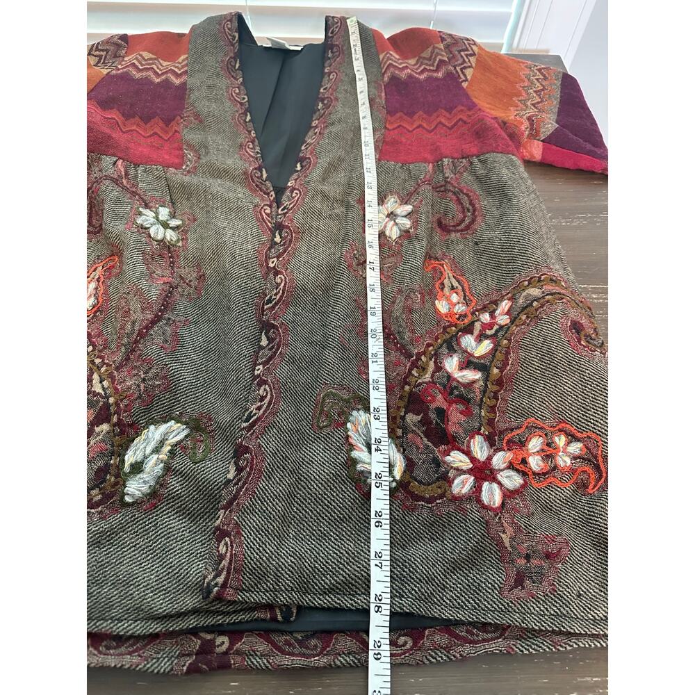 Soft Surroundings Izmir Wool Embroidered Jacket Cardigan Boho Patchwork P Med - Picture 12 of 12